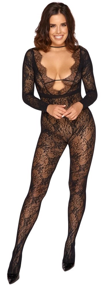 Cottelli Collection Fantasy kombinezon koronkowy bez krocza S-L czarny Fantasy by Cottelli
