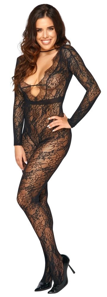 Cottelli Collection Fantasy kombinezon koronkowy bez krocza S-L czarny Fantasy by Cottelli