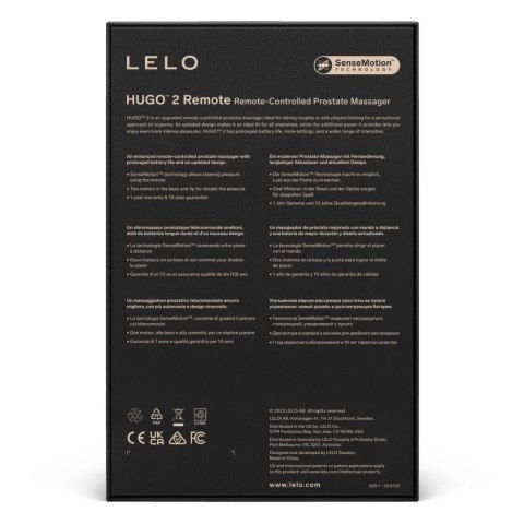 LELO Hugo 2 Remote czarny - zdalnie sterowany masażer z podwojnym silnikiem Lelo