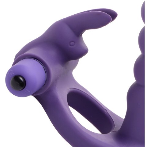 XR Brands Double Delight Rabbit Ring fioletowy silikonowy pierścień wibrujący XR Brands
