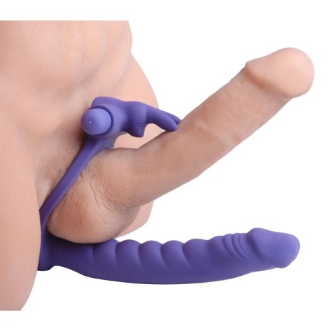 XR Brands Double Delight Rabbit Ring fioletowy silikonowy pierścień wibrujący XR Brands