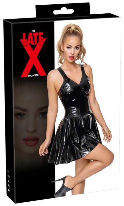 LateX Sukienka Czarna Lateksowa Na Ramiączkach Z Falbaną M Late X