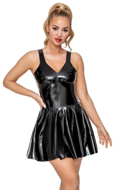 LateX Sukienka Czarna Lateksowa Na Ramiączkach Z Falbaną M Late X