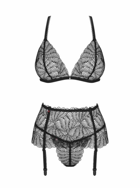 Obsessive Firella komplet 3-częściowy z pasem do pończoch czarny