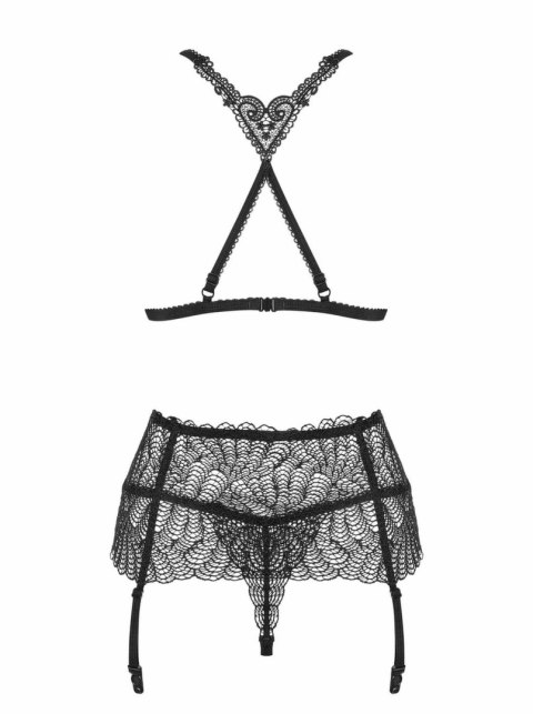 Obsessive Firella komplet 3-częściowy z pasem do pończoch czarny