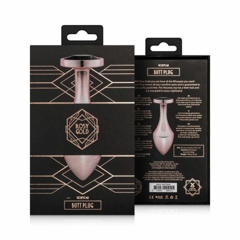 Rosy Gold Nouveau zatyczka anatomiczna z czarnym kryształem, aluminium