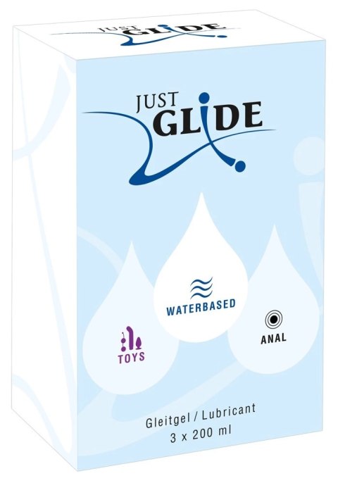 Just Glide Zestaw 3x200 ml Lubrykanty na bazie wody - Anal, Toys, Waterbased Just Glide