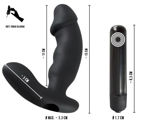 Rebel Prostata Black - Model z stymulatorem krocza, silikonowy, 15 cm Rebel