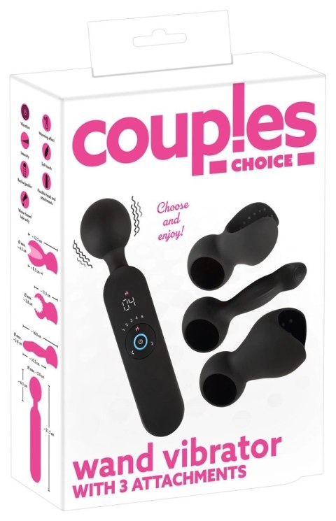 Couples Choice Masażer z 3 wymiennymi końcowkami czarny 21,5 cm Couples Choice