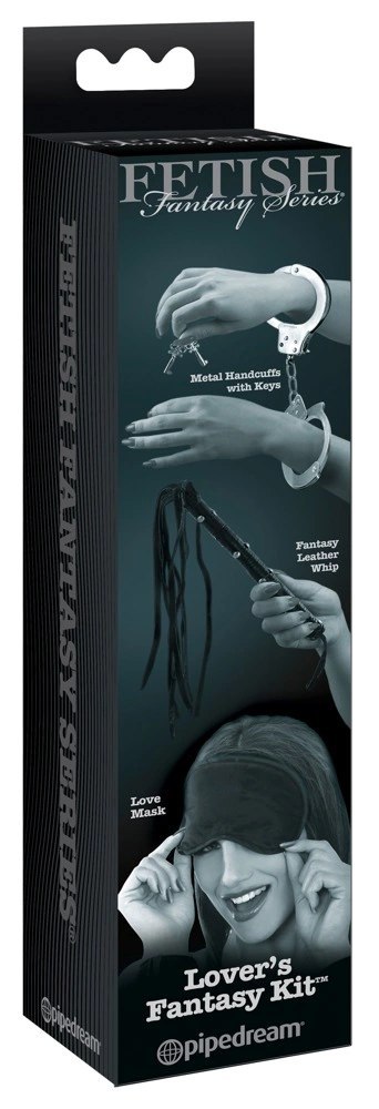 Fetish Zestaw akcesoriow do gry - kajdanki, maska, pejcz, czarny Fetish Fantasy