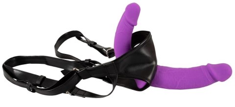 Sweet Smile Double Strap-On Fioletowy - Regulowana uprząż z silikonowymi wkładami Sweet Smile