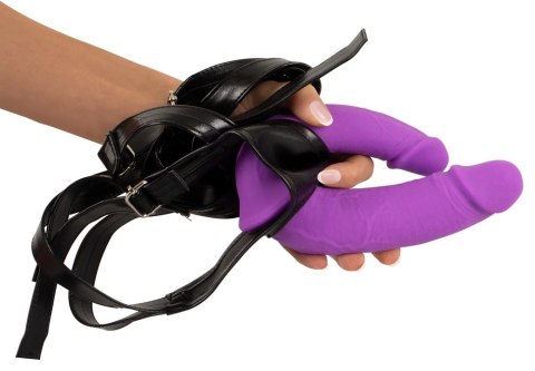 Sweet Smile Double Strap-On Fioletowy - Regulowana uprząż z silikonowymi wkładami Sweet Smile