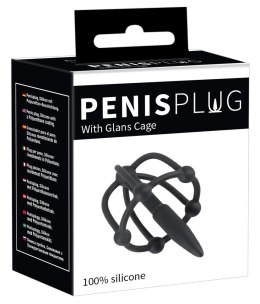 You2Toys Plug intymny z kulkami, klatką - silikonowy, czarny, 5,7 cm Penisplug