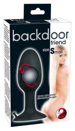 Backdoor Friend mały silikonowy korek z kulką stymulacyjną 8 cm czarny Backdoor Friend