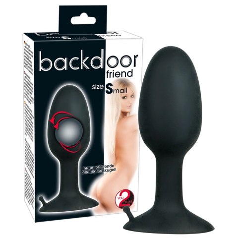 Backdoor Friend mały silikonowy korek z kulką stymulacyjną 8 cm czarny Backdoor Friend