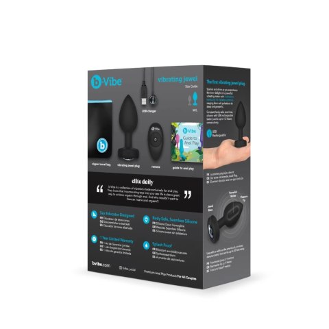 B-Vibe Vibrating Jewel Plug M/L Black Diamond - model z pilotem, 15 trybow B-Vibe