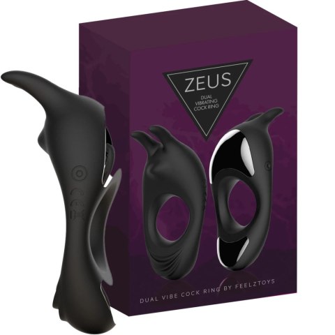 FeelzToys Zeus Black - Pierścień wibrujący z podwojnym napędem, czarny FeelzToys