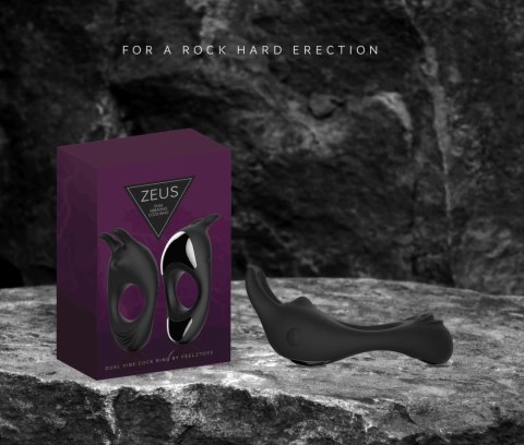 FeelzToys Zeus Black - Pierścień wibrujący z podwojnym napędem, czarny FeelzToys