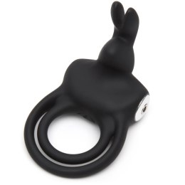 Happy Rabbit Black - silikonowy pierścień wibrujący z 2 pętlami, USB Happy Rabbit