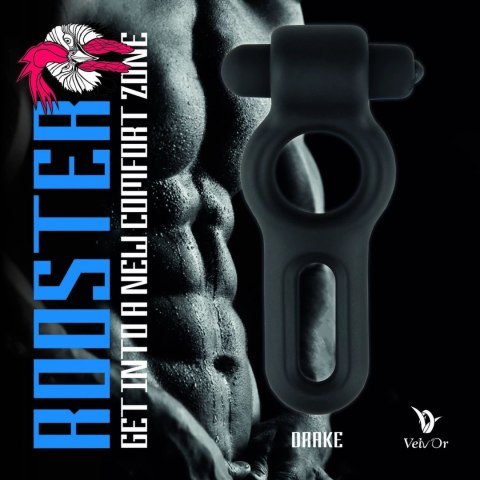 Rooster Drake silikonowy pierścień podwojny z funkcją wibracji czarny VelvOr