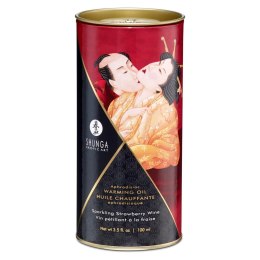 Shunga Aphrodisiac Warming Oil Sparkling Strawberry Wine 100ml - rozgrzewający olejek do masażu z aromatem truskawkowego wina Shunga
