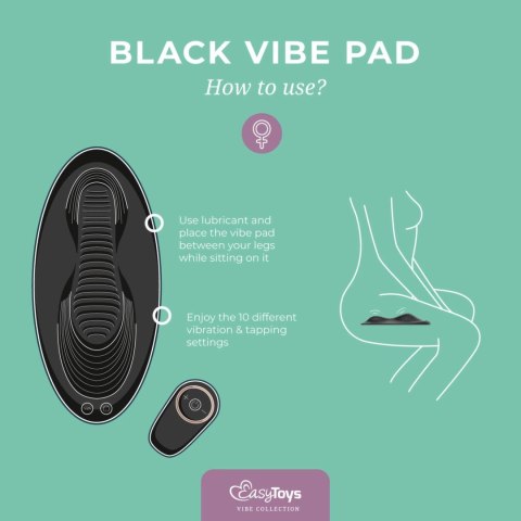 Vibe Pad Black - Poduszka wibracyjna z pilotem, 2 silniki, 10 trybow Easytoys