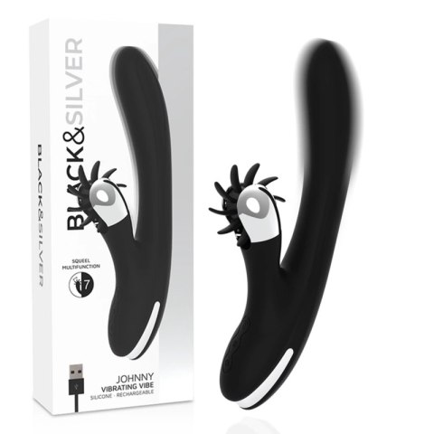 Black & Silver Johnny Vibe Bunny - silikonowy model z wibracjami USB 24 cm BLACK&SILVER