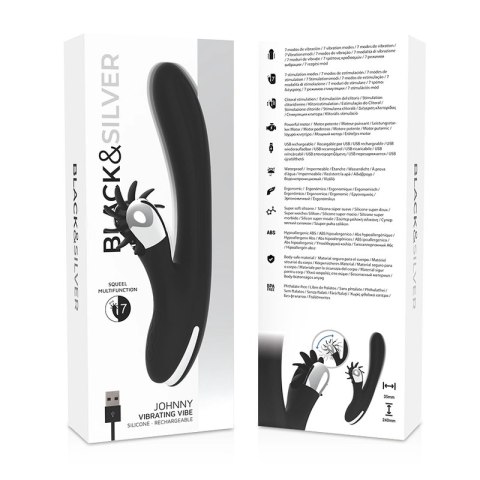 Black & Silver Johnny Vibe Bunny - silikonowy model z wibracjami USB 24 cm BLACK&SILVER