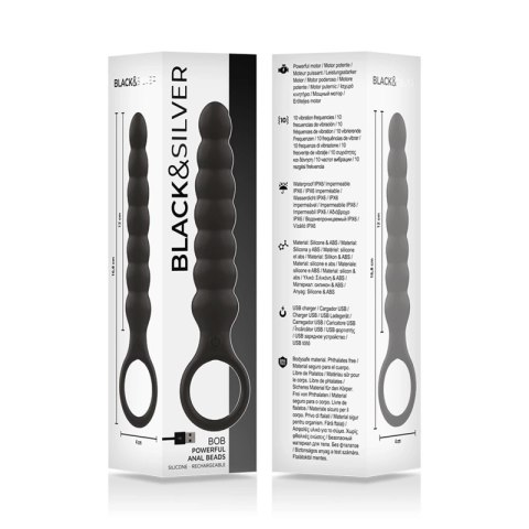 Black&Silver Bob silikonowy aplikator analny z wibracją, czarny IPX6 BLACK&SILVER