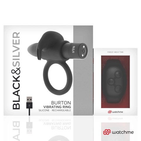 Black&Silver Burton - Pierścień wibrujący z pilotem WatchMe, silikonowy BLACK&SILVER