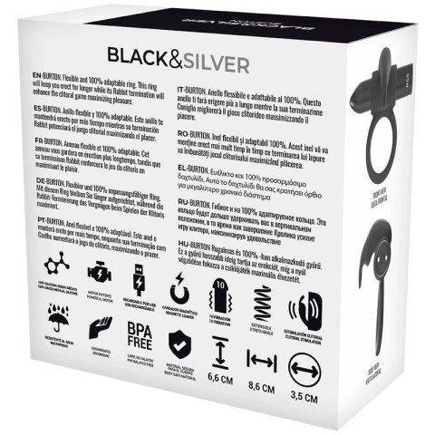 Black&Silver Burton - Pierścień wibrujący z pilotem WatchMe, silikonowy BLACK&SILVER
