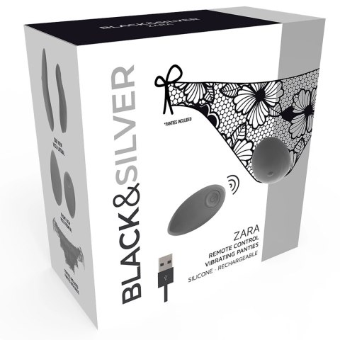 Black&Silver Zara - Masażer zdalny z 10 trybami + majtki uniwersalne BLACK&SILVER