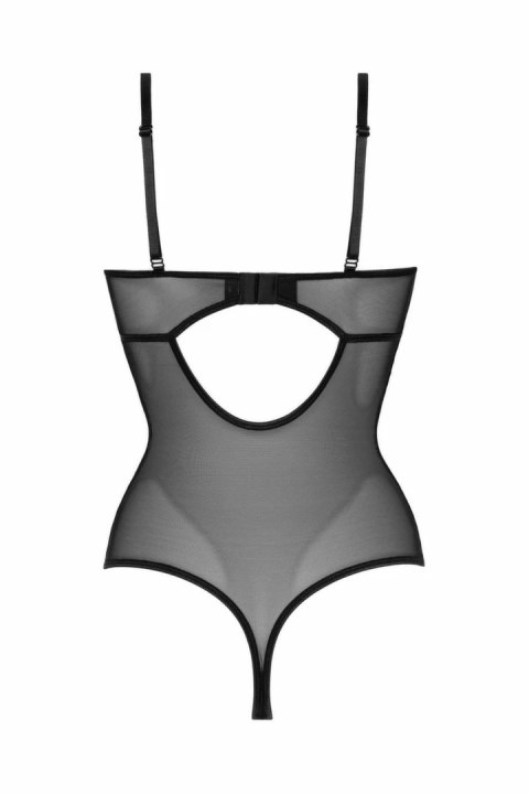 Christine Vesper - Body wetlook z koronką, czarne, otwarte miseczki L/XL Christine