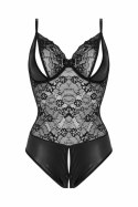 Christine Vesper - body damskie z efektem wetlook i koronką, czarne S/M Christine