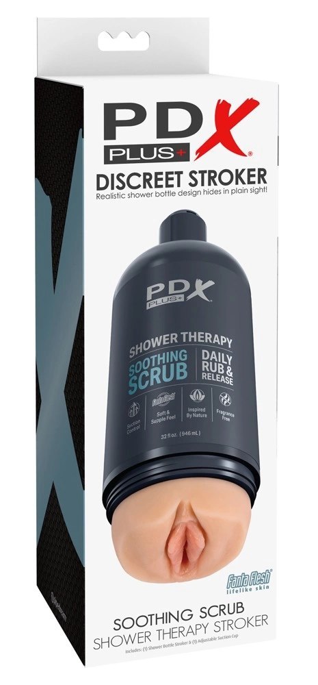 PDX Plus Shower Soothing Scrub - Dyskretna maszyna intymna, butelka szamponu, 20,7 cm PDX