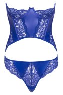 Cottelli Lingerie Corset niebieski S model z koronką i wetlook Cottelli