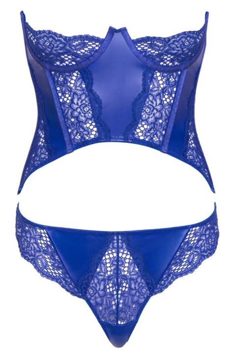 Cottelli Lingerie Corset niebieski S model z koronką i wetlook Cottelli