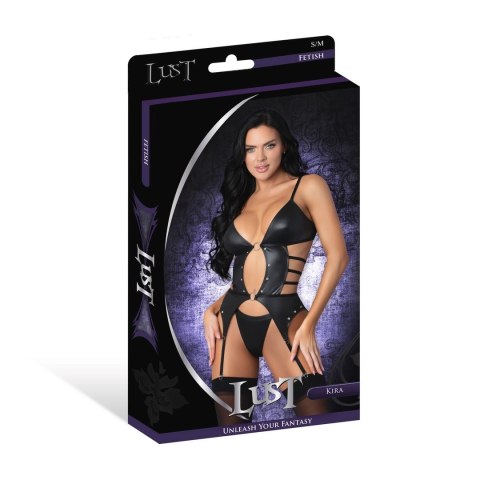 Magic Silk Kira LXL - otwarta baskinka z podwiązkami i stringami, czarna Magic Silk