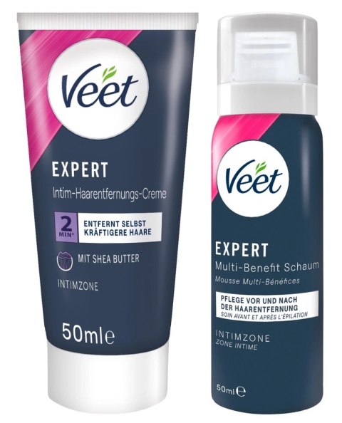 Veet EXPERT Zestaw do pielęgnacji okolic intymnych z kremem i pianką 2x50ml Veet