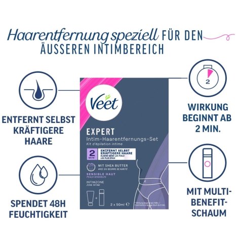 Veet EXPERT Zestaw do pielęgnacji okolic intymnych z kremem i pianką 2x50ml Veet