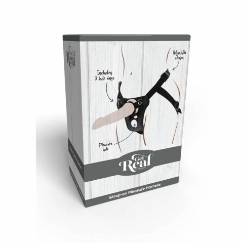 Get Real Uprząż z paskiem czarna, regulowana, 3 pierścienie silikonowe GET REAL