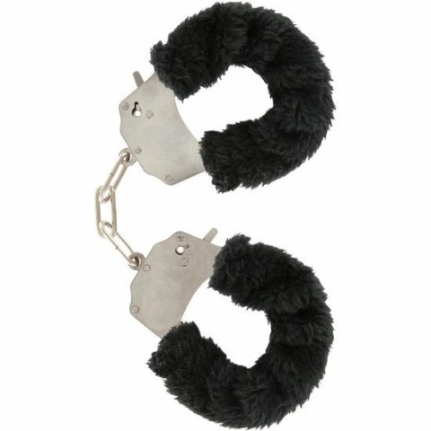 TOYJOY Furry Fun czarne mankietki z pluszowym wykończeniem i łańcuszkiem TOYJOY