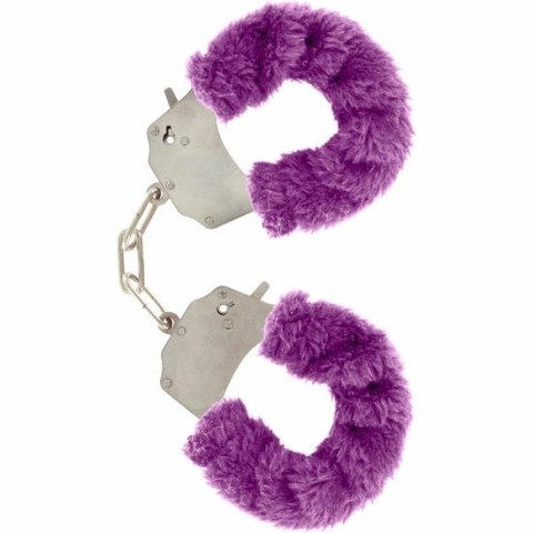 TOYJOY Furry Fun mankietki z pluszem fioletowe stalowy łańcuszek TOYJOY