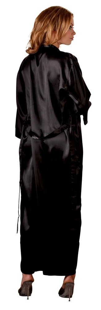 Cottelli Collection Długi Czarny Satynowy Szlafrok z Paskiem 2XL/3XL Cottelli