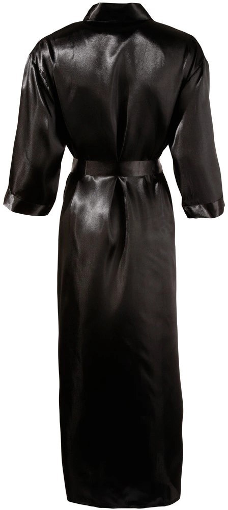 Cottelli Collection Długi Czarny Satynowy Szlafrok z Paskiem 2XL/3XL Cottelli