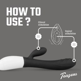 Teazers Rabbit Vibrator Black - silikonowy model dwufunkcyjny USB 30 trybow