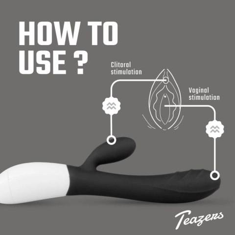 Teazers Rabbit Vibrator Black - silikonowy model dwufunkcyjny USB 30 trybow