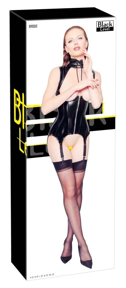 Black Level Koszulka Vinylowa Bez Biustu z Paskami Do Pończoch S Czarna Black Level