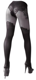 Cottelli LEGWEAR rajstopy czarne z wzorem nad kolano Oeko-Tex 40/20 den Cottelli