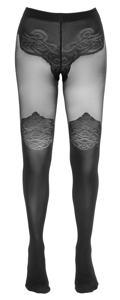 Cottelli LEGWEAR rajstopy czarne z wzorem nad kolano Oeko-Tex 40/20 den Cottelli